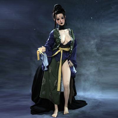 TPE realista de 158 cm Japón estilo Indigo Boro Kimono Pechos grandes Piernas delgadas